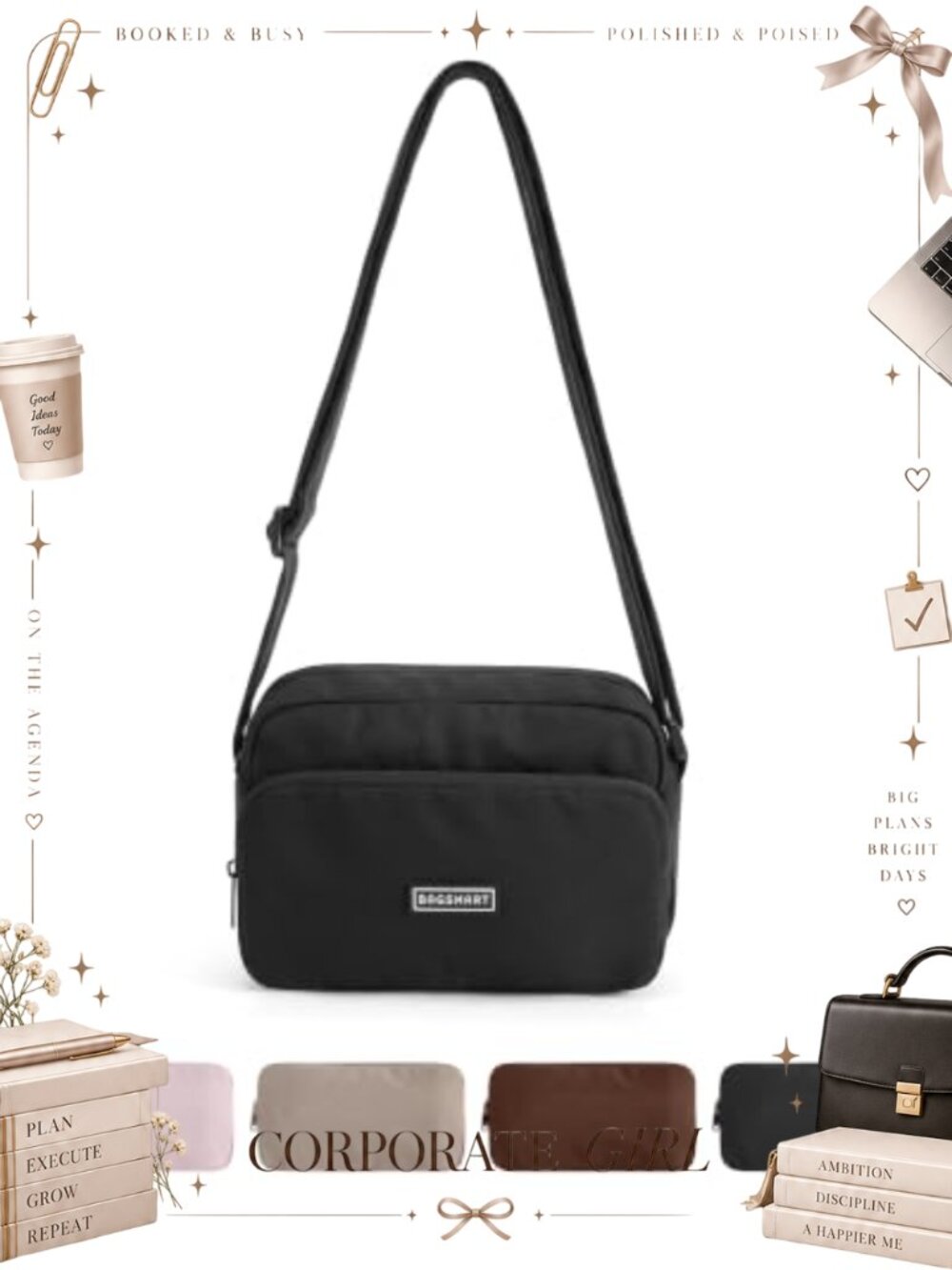 Women's Crossbody Bag Mini Foldable Travel Purse Waterproof Adjustable Strap